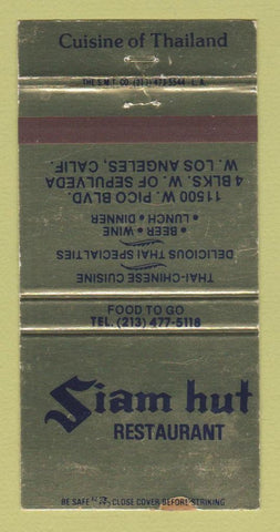 Matchbook Cover - Siam Hut Restaurant West Los Angeles CA WEAR 30 Strike