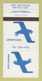 Matchbook Cover - Restaurant Val D'Or QC Eagle? 30 Strike