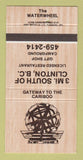 Matchbook Cover - The Waterwheel Clinton BC WEAR 30 Strike