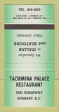 Matchbook Cover - Taormina Palace Restaurant Burnaby BC 30 Strike