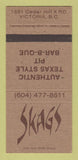 Matchbook Cover - Skags Texas Style BBQ Victoria BC 30 Strike