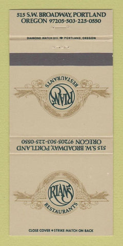 Matchbook Cover - Rian's Restaurants Portland OR 30 Strike