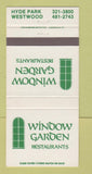 Matchbook Cover - Window Garden Restaurants Hyde Park Cincinnati OH 30 Strike