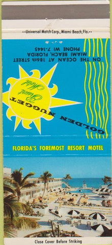 Matchbook Cover - Golden Nugget Resort Motel Miami Beach FL 30 Strike