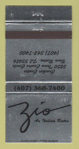 Matchbook Cover - Zio Italian Bistro Boca Raton FL 30 Strike