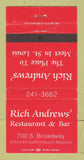 Matchbook Cover - Rich Andrews' Restaurant Bar St Louis MO WEAR 30 Strike