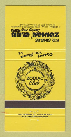 Matchbook Cover - Zodiac Club Singles Hamilton ON 30 Strike