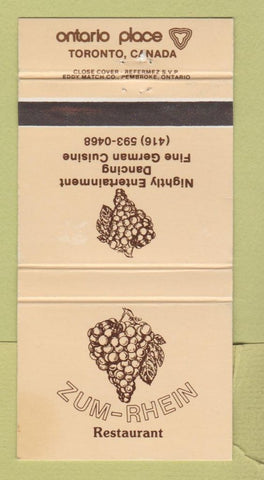 Matchbook Cover - Zum Rhein Restaurant Toronto ON 30 Strike