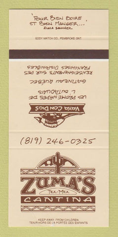 Matchbook Cover - Zuma's Cantina Tex Mex Gatineau QC SAMPLE 30 Strike