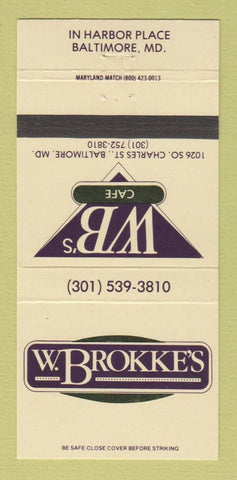 Matchbook Cover - W Brokke's Cafe Baltimore MD 30 Strike