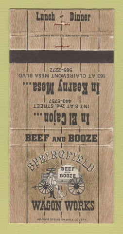 Matchbook Cover - Springfield Wagon Works El Cajon Kearny Mesa CA 30 Strike