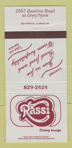 Matchbook Cover - Rassi Dining Lounge Ottawa ON 30 Strike
