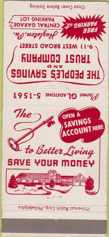Matchbook Cover - People's Savings  and  Trust Hazleton PA 30 Strike