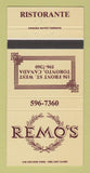 Matchbook Cover - Remo's Ristorante Toronto ON 30 Strike