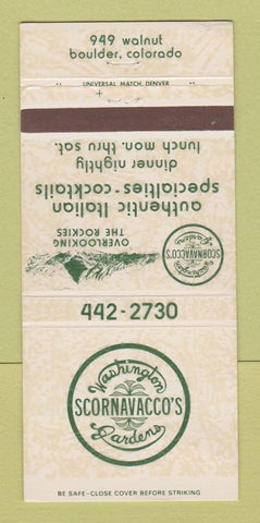 Matchbook Cover - Scornavacco's Washington Gardens Boulder Colorado 30 Strike