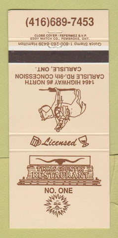 Matchbook Cover - Texas Country Restaurant Carlisle ON 30 Strike