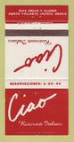 Matchbook Cover Ciao Italian Puerto Vallarta Jalisco Mexico WEAR 30 Strike