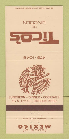 Matchbook Cover - Tico's Mexican Restaurant Lincoln NE 30 Strike