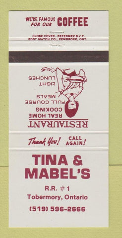 Matchbook Cover - Tina & Mabel's Restaurant Tobermory ON 30 Strike