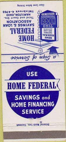Matchbook Cover - Home Federal Savings Bank Hamilton OH 30 Strike