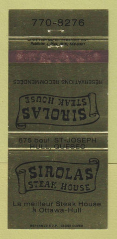 Matchbook Cover - Sirolas Steak House Hull QC 30 Strike