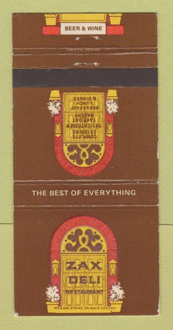 Matchbook Cover - Zax Deli Restaurant Westminster Hawthorne CA 30 Strike