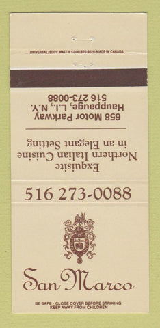 Matchbook Cover - San Marco Restaurant Italian Hauppauge LI NY 30 Strike