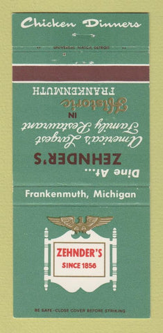 Matchbook Cover - Zehnder's Restaurant Frankenmuth MI 30 Strike