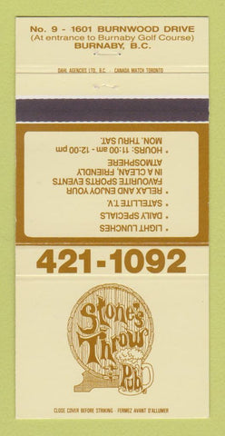Matchbook Cover - Stone's Throw Pub Burnaby BC 30 Strike