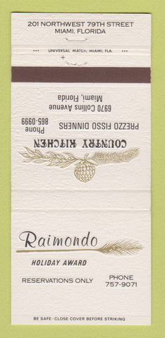 Matchbook Cover - Raimondo Restaurant Country Kitchen Miami FL 30 Strike