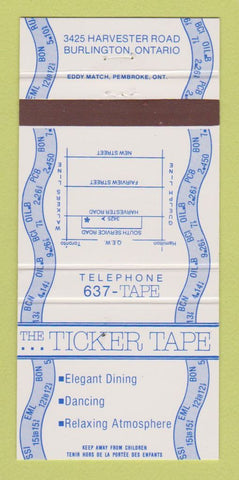Matchbook Cover - The Ticker Tape Burlington ON 30 Strike