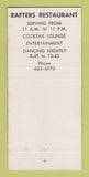 Matchbook Cover - Rafters Restaurant Joplin MO WEAR 30 Strike