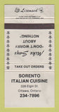 Matchbook Cover - Sorento Italian Restaurant Ottawa ON 30 Strike