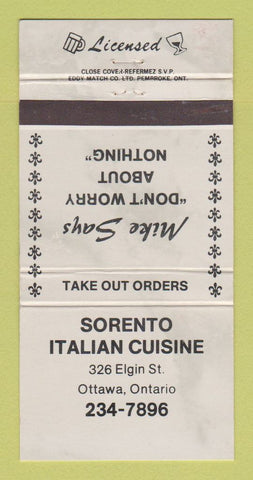 Matchbook Cover - Sorento Italian Restaurant Ottawa ON 30 Strike