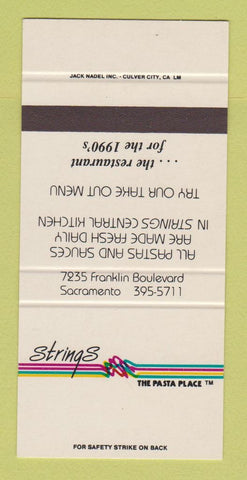Matchbook Cover - Strings Pasta Restaurant Sacramento CA SAMPLE 30 Strike