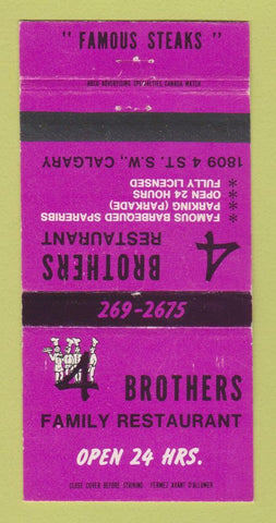 Matchbook Cover - 4 Brothers Restaurant Calgary AB 30 Strike