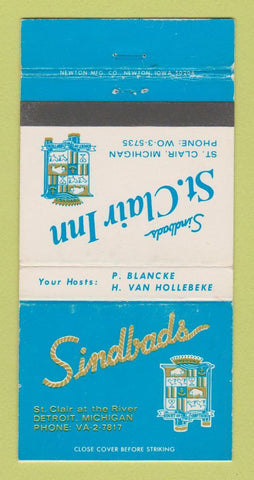 Matchbook Cover - Sindbads Restaurant St Clair Inn Detroit MI WEAR 30 Strike