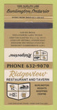 Matchbook Cover - Ridgeview Restaurant Tavern Burlington ON 30 Strike