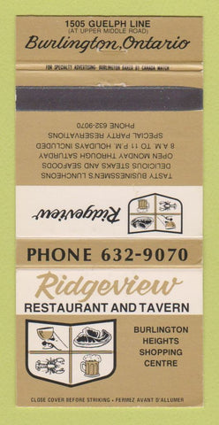 Matchbook Cover - Ridgeview Restaurant Tavern Burlington ON 30 Strike