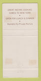 Matchbook Cover - Raga Restaurant New York City WORN 30 Strike