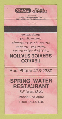 Matchbook Cover Spring Water Restaurant Four Falls NB Texaco gas WEAR 30 Strike