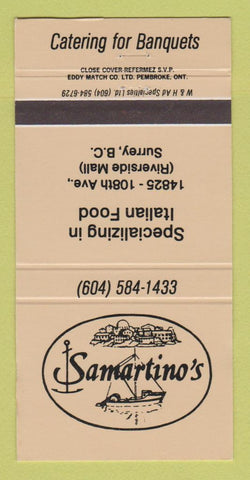 Matchbook Cover - Samartino's Italian Restaurant Surrey BC 30 Strike
