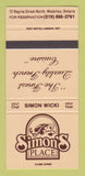 Matchbook Cover - Simon's Place Waterloo ON 30 Strike