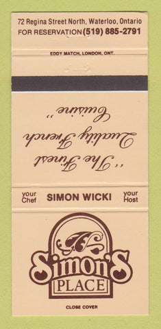 Matchbook Cover - Simon's Place Waterloo ON 30 Strike