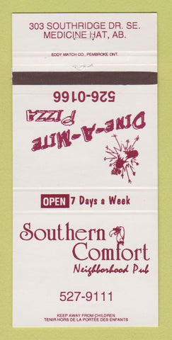 Matchbook Cover - Southern Comfort Pub Pizza Medicine Hat AB 30 Strike