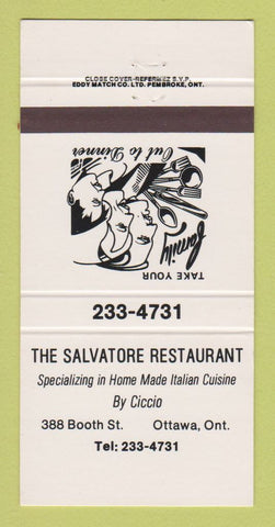 Matchbook Cover - The Salvatore Restaurant Ottawa ON 30 Strike