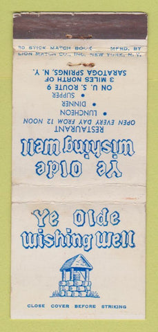 Matchbook Cover - Ye Olde Wishing Well Saratoga Springs NY WORN 30 Stick