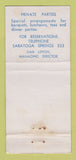 Matchbook Cover - Ye Olde Wishing Well Saratoga Springs NY WORN 30 Stick