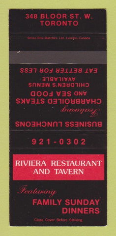 Matchbook Cover - Riviera Restaurant and Tavern Toronto ON SAMPLE 30 Strike