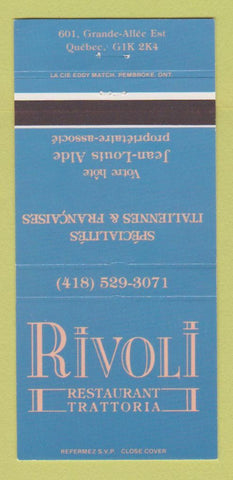 Matchbook Cover - Rivoli Restaurant Trattoria Quebec QC 30 Strike
